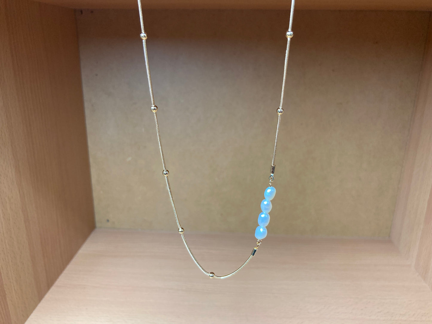 Tiny Treasures Seoul - Asymmetric Faux Pearl Gold Chain Necklace Front View 8