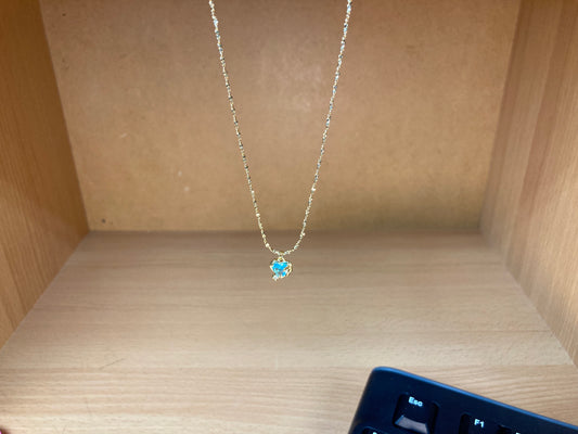 Tiny Treasures Seoul - Blue Cubic Zirconia Heart Necklace (Gold) Front View