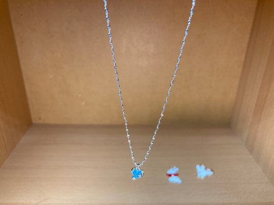 Tiny Treasures Seoul - Blue Cubic Zirconia Heart Necklace (Silver) Front View