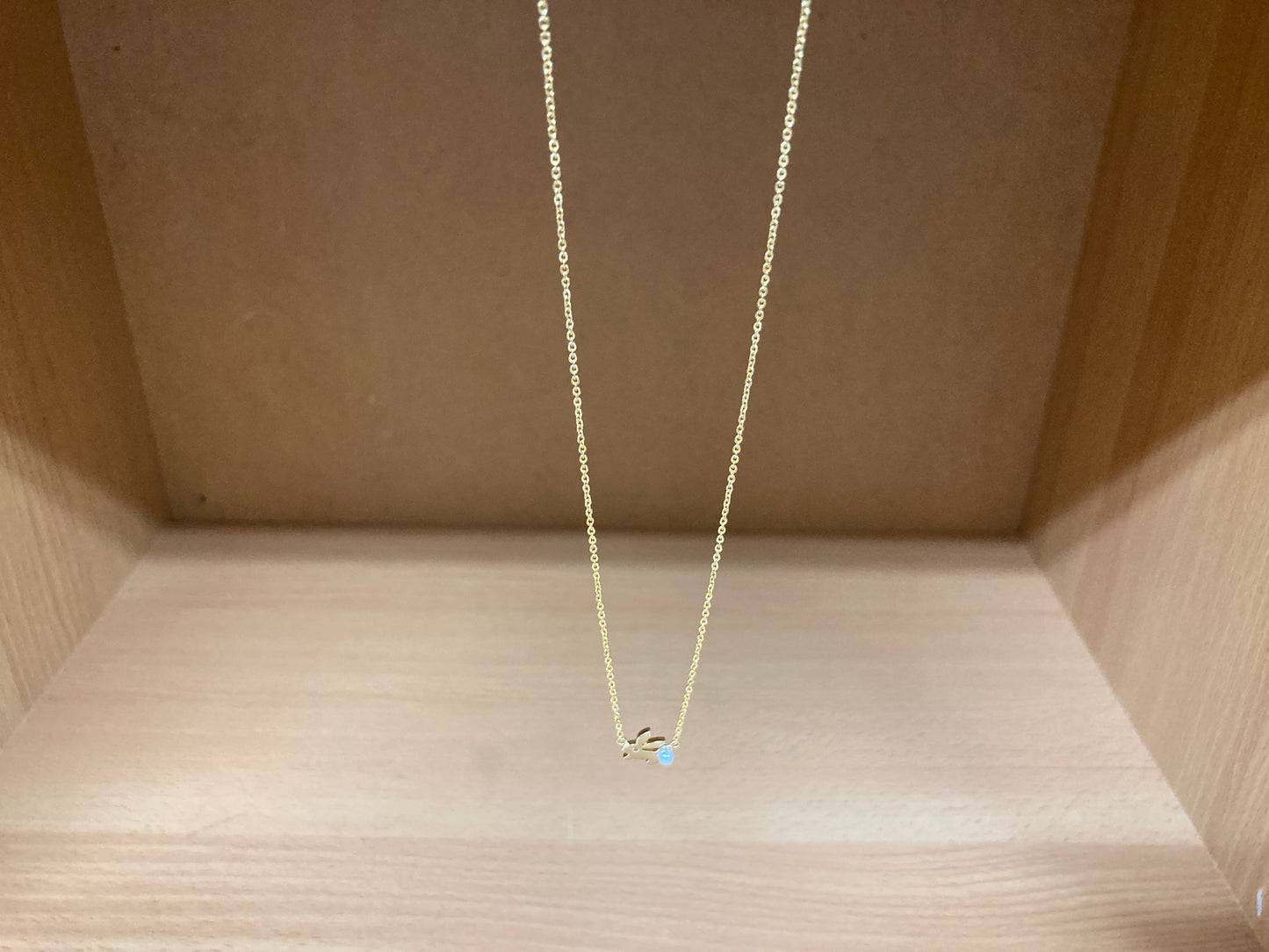 Tiny Treasures Seoul - Bunny Stone Eye & Pearl Tail Necklace (Gold) 11