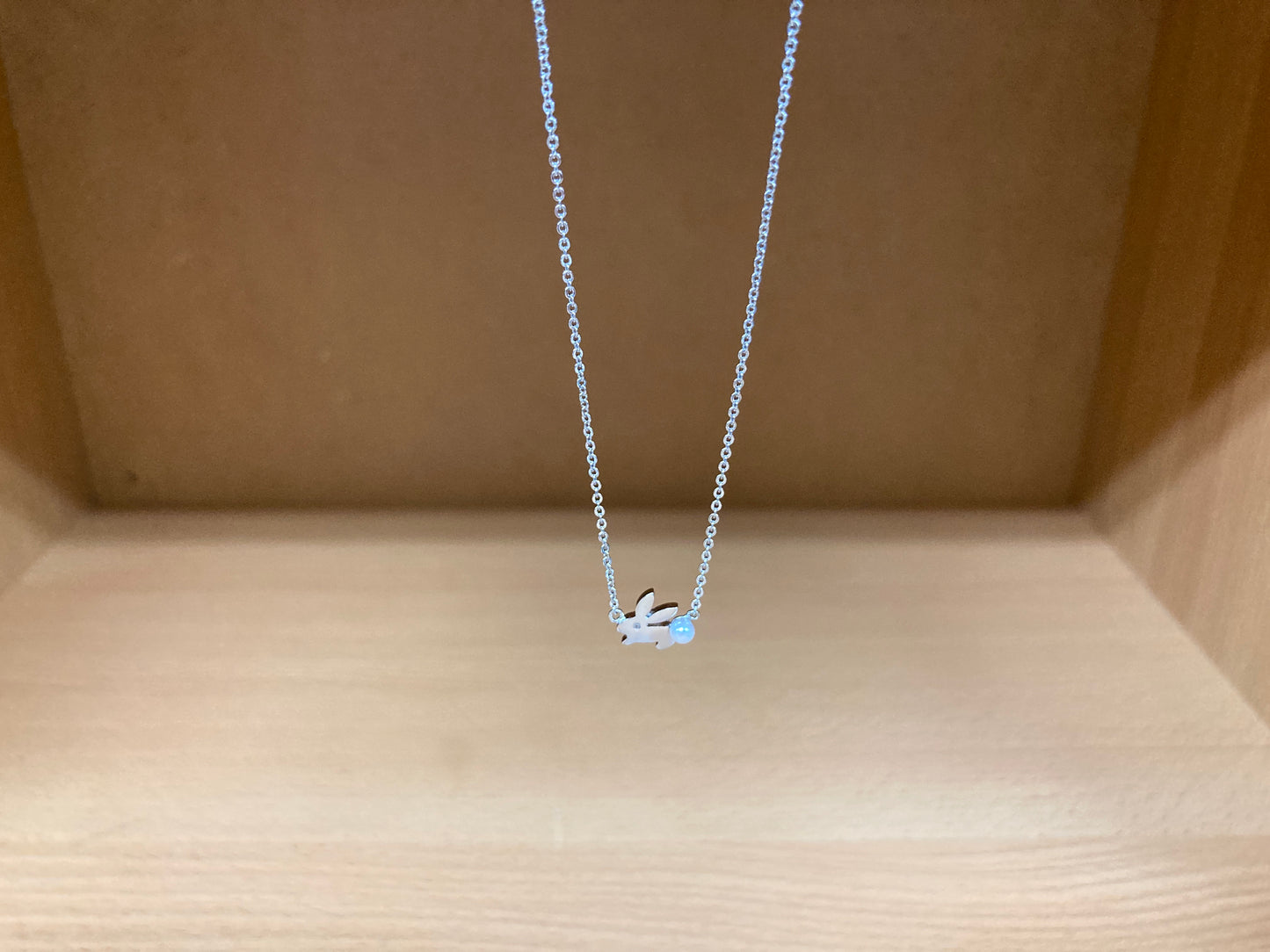 Tiny Treasures Seoul - Bunny Stone Eye & Pearl Tail Necklace (Silver) 8