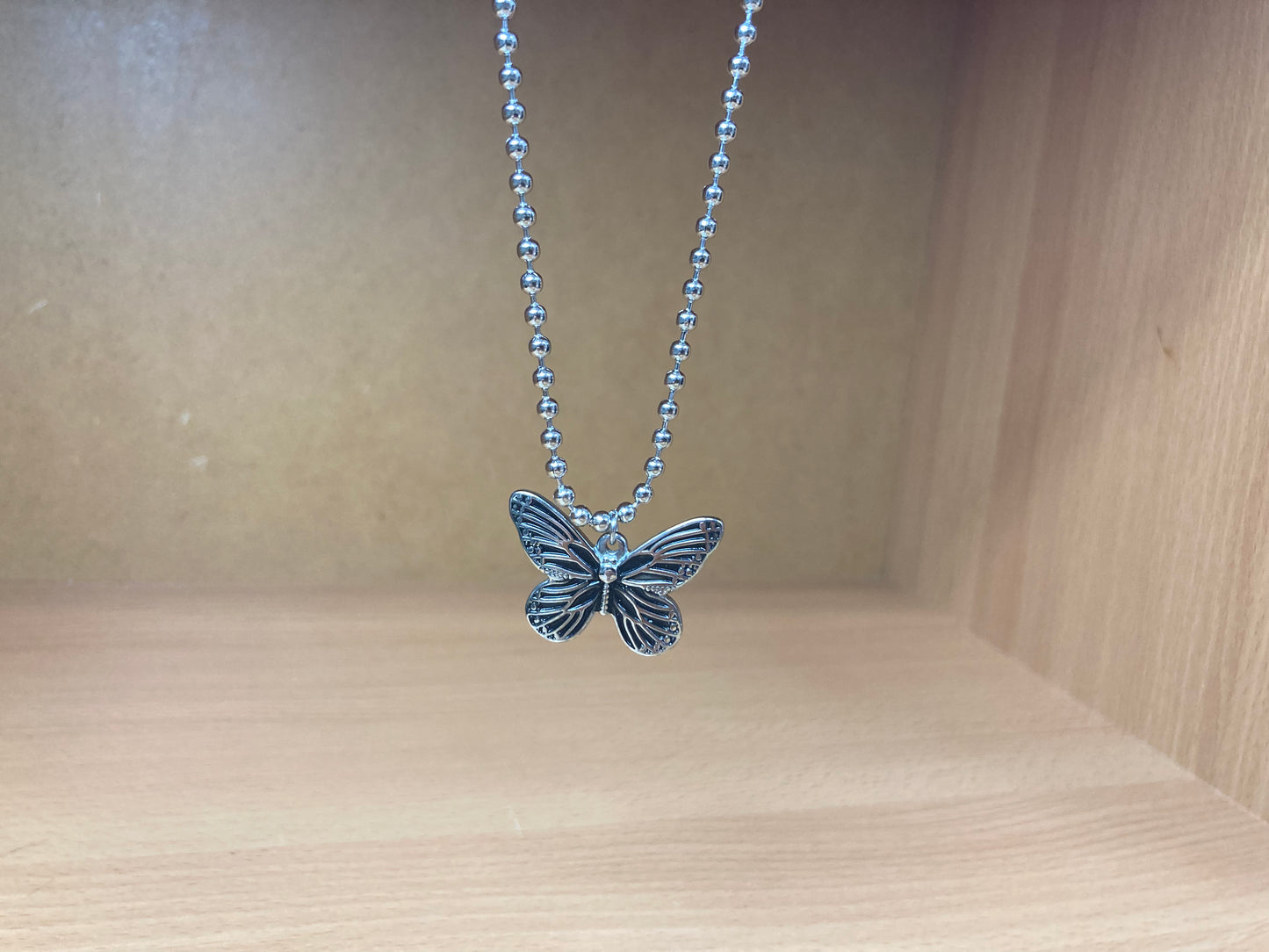 Tiny Treasures Seoul - Butterfly Pendant Ball Chain Necklace (Surgical Steel) Front View 7
