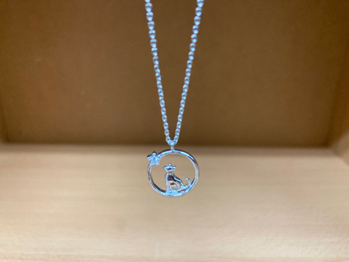 Tiny Treasures Seoul - Cat & Star Circle Necklace (Silver) 10