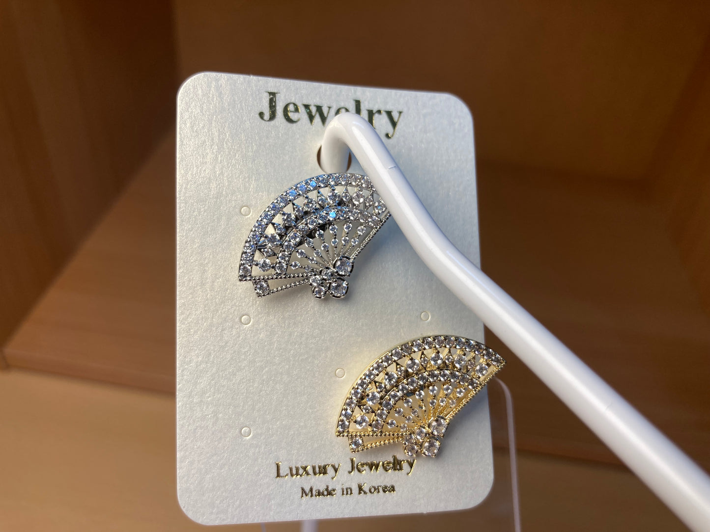 Crystal Fan Brooch Set in Silver & Gold (2 Pieces)