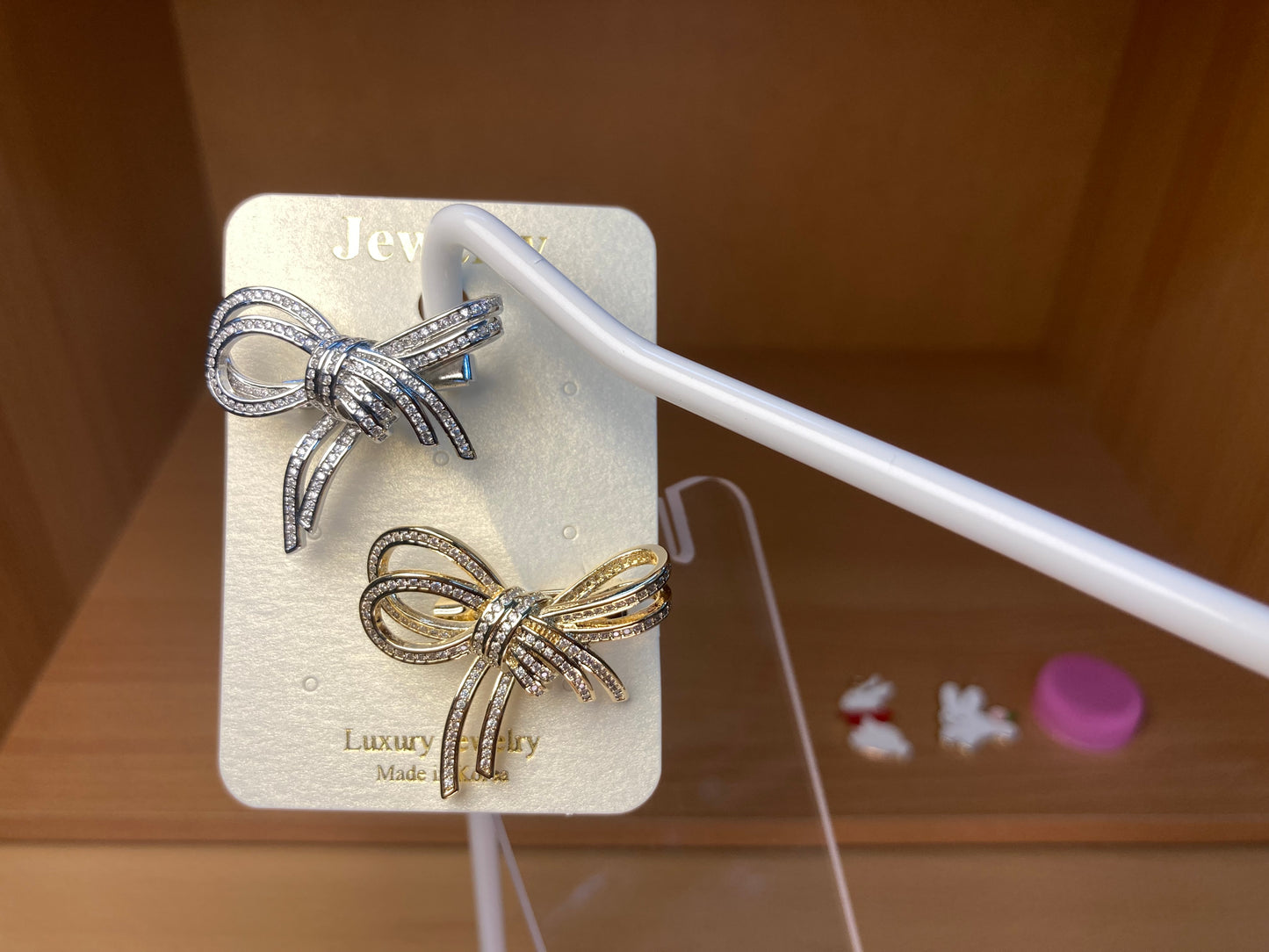 Crystal Ribbon Bow Brooch Set in Silver & Gold (2 Pieces)