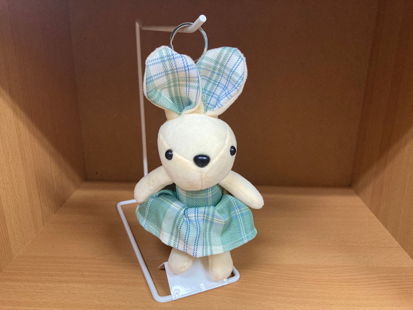 Tiny Treasures Seoul - Mint Plaid Bunny Plush Bag Charm Front View 9