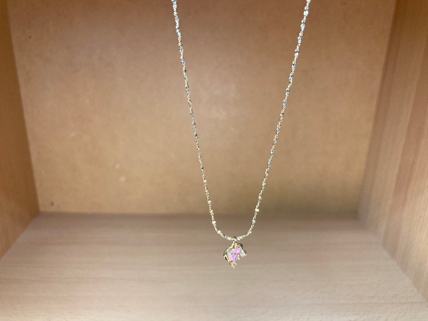 Tiny Treasures Seoul - Pink Cubic Zirconia Heart Necklace (Gold) Side View