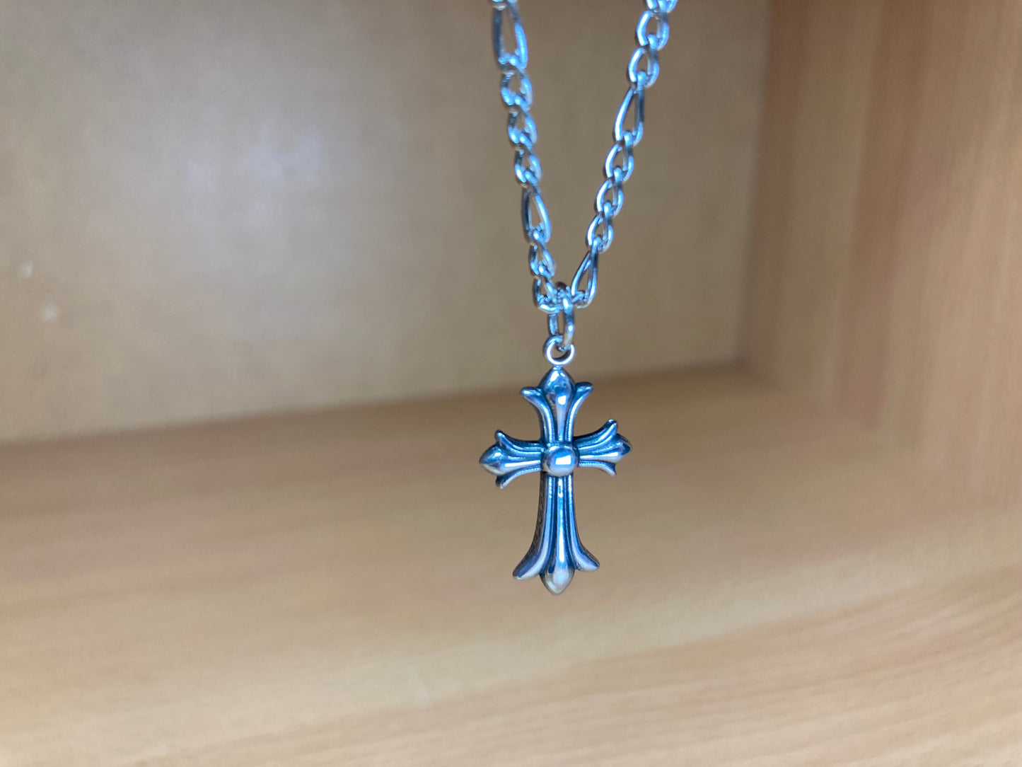 Tiny Treasures Seoul - Surgical Steel Small Gothic Cross Pendant Figaro Chain Necklace