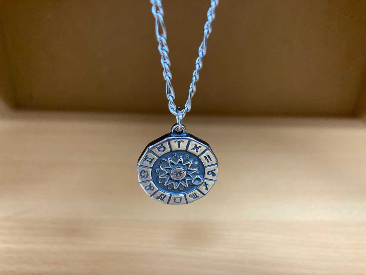 Tiny Treasures Seoul - Surgical Steel Zodiac Sun Pendant Figaro Chain Necklace