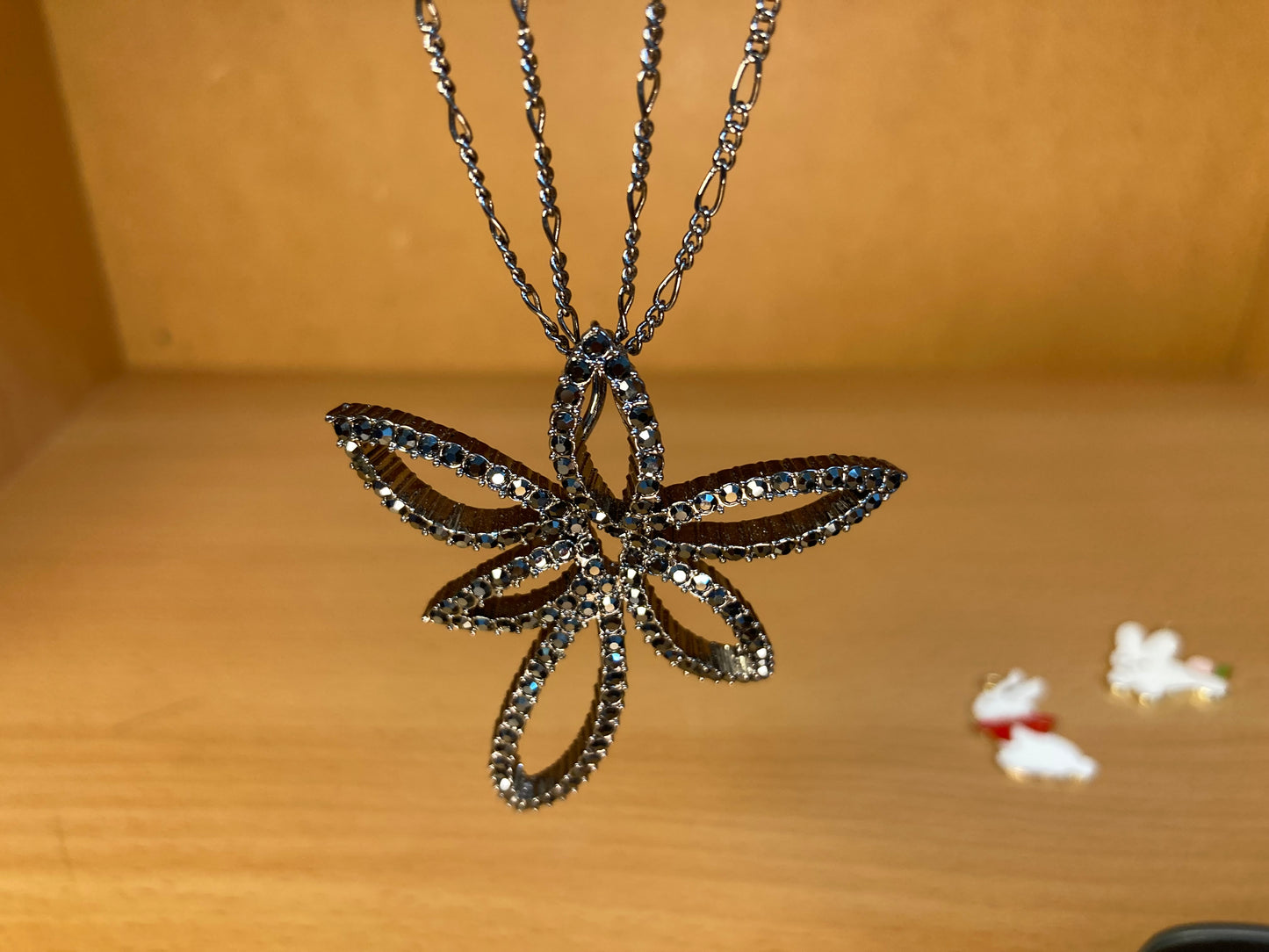 Tiny Treasures Seoul - Swarovski Hematite Crystal Double Chain Flower Pendant Necklace