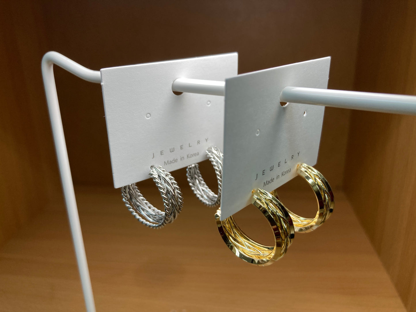 Tiny Treasures Seoul - Triple Braided Line Hoop Earrings (Gold)