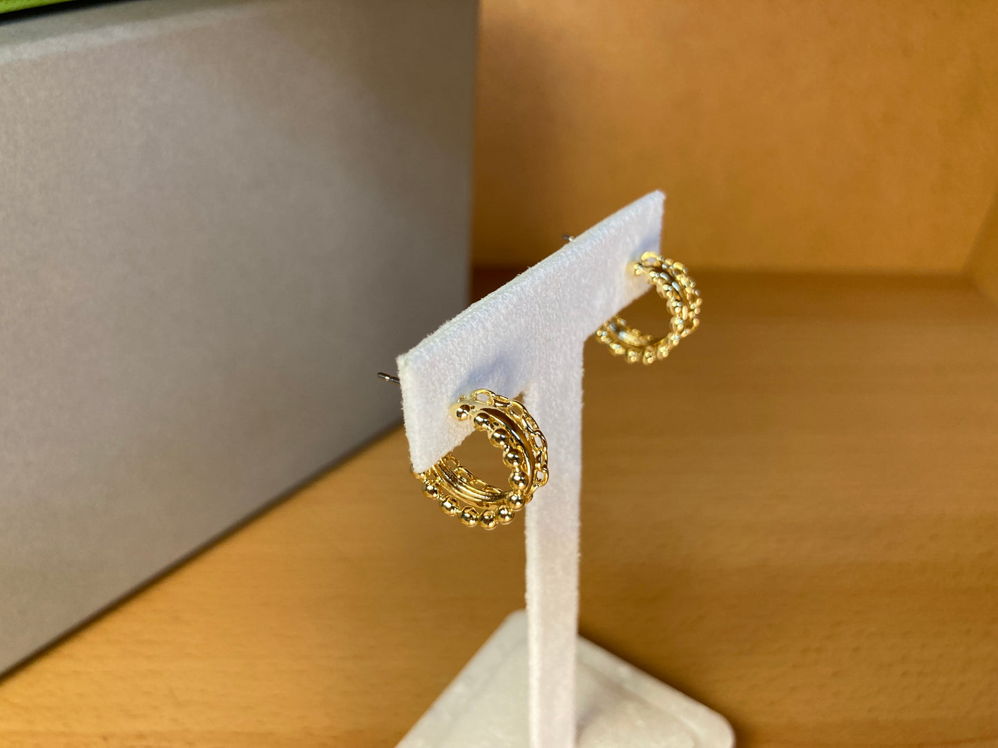 Tiny Treasures Seoul - Triple Layered Bead & Chain Huggie Earrings
