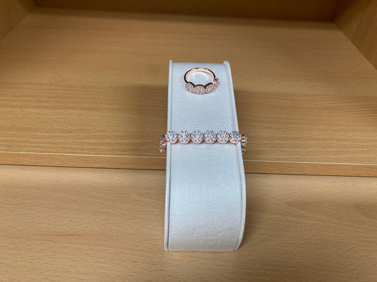 Tiny Treasures Seoul - 12 Round Zirconia Bracelet & 4 Round Zirconia Ring Set (Rose Gold) 2