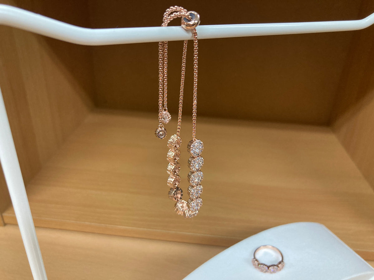 Tiny Treasures Seoul - 12 Round Zirconia Bracelet & 4 Round Zirconia Ring Set (Rose Gold) 21