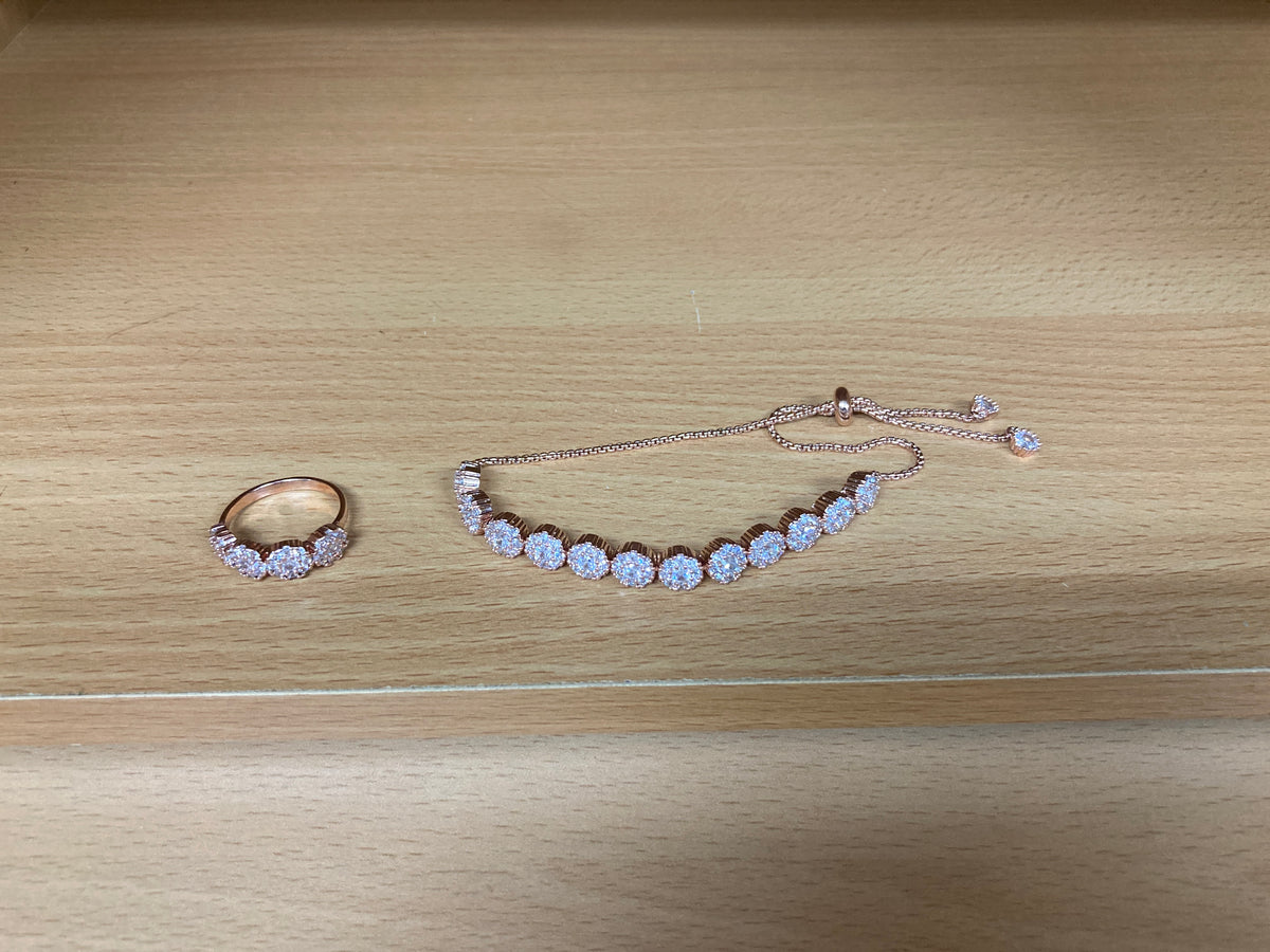 Tiny Treasures Seoul - 12 Round Zirconia Bracelet & 4 Round Zirconia Ring Set (Rose Gold) 5