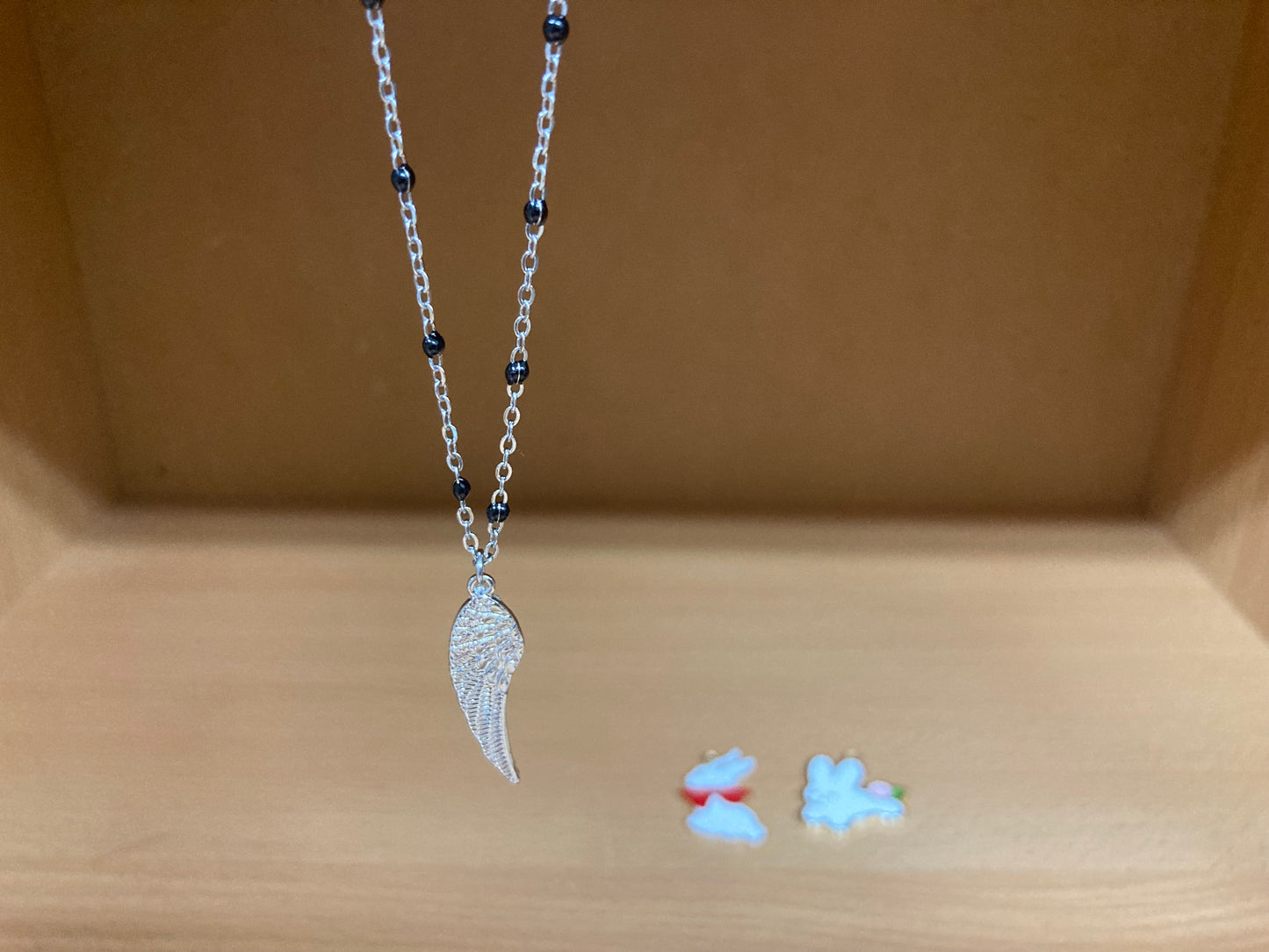 Angel Wing Pendant Beaded Spaced Chain Necklace