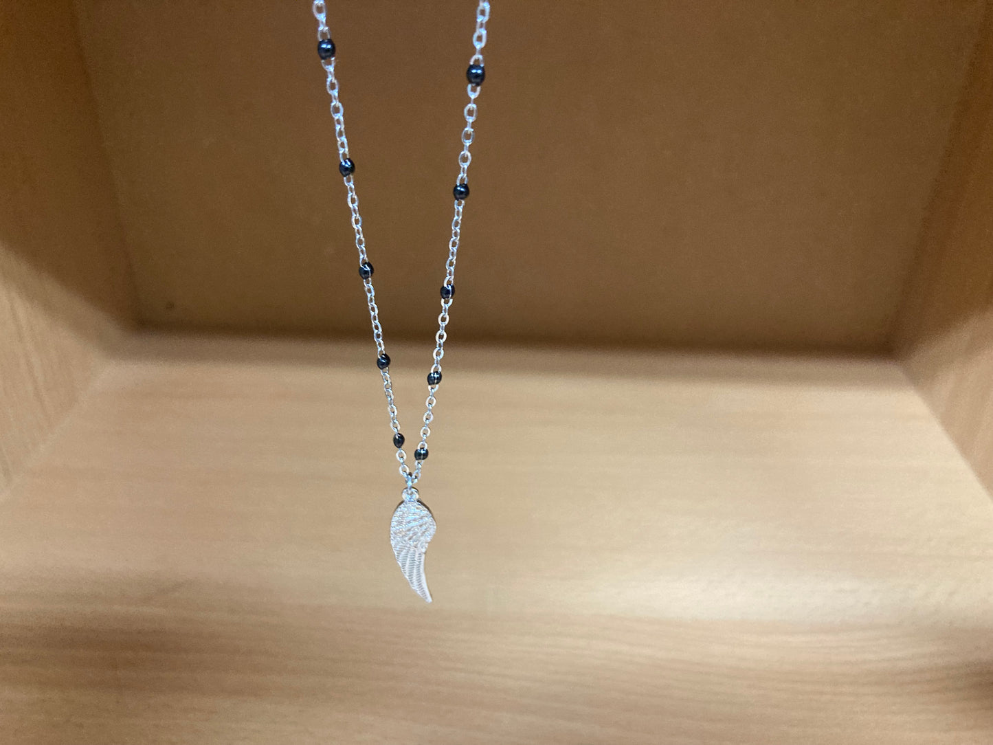 Angel Wing Pendant Beaded Spaced Chain Necklace