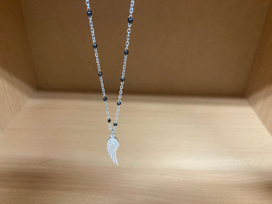 Angel Wing Pendant Beaded Spaced Chain Necklace