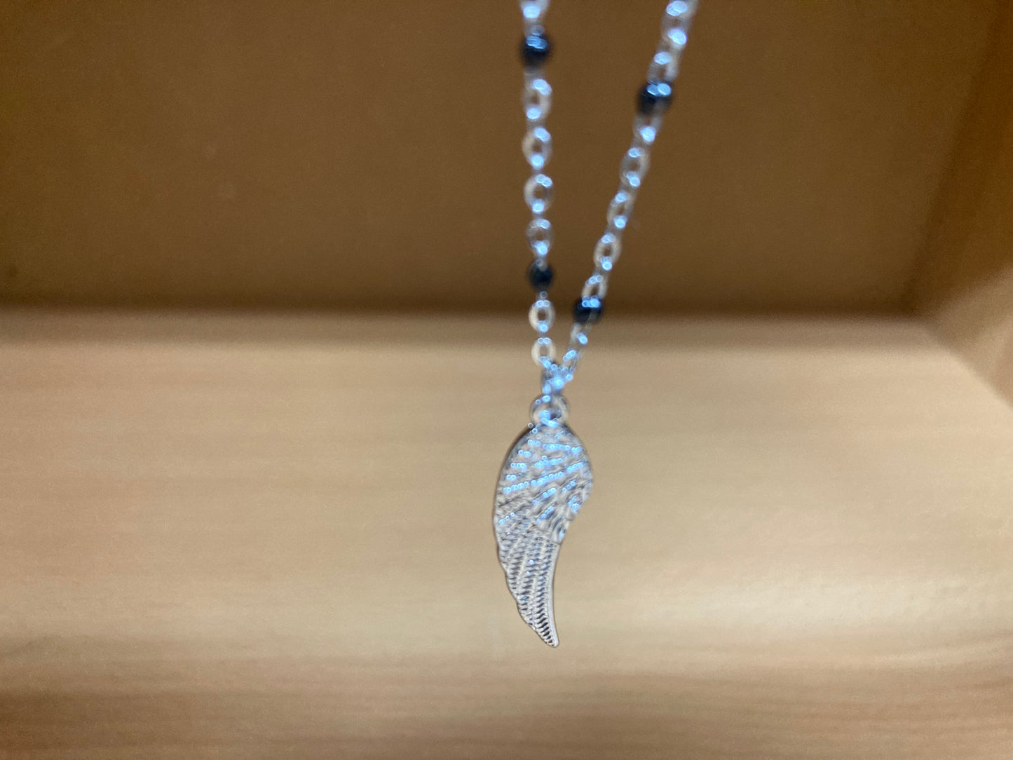 Angel Wing Pendant Beaded Spaced Chain Necklace