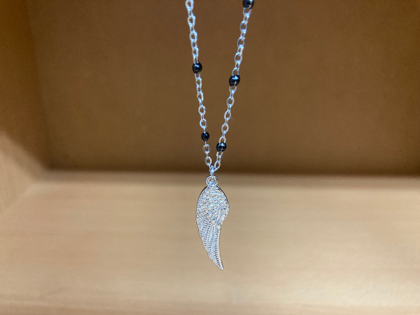 Angel Wing Pendant Beaded Spaced Chain Necklace