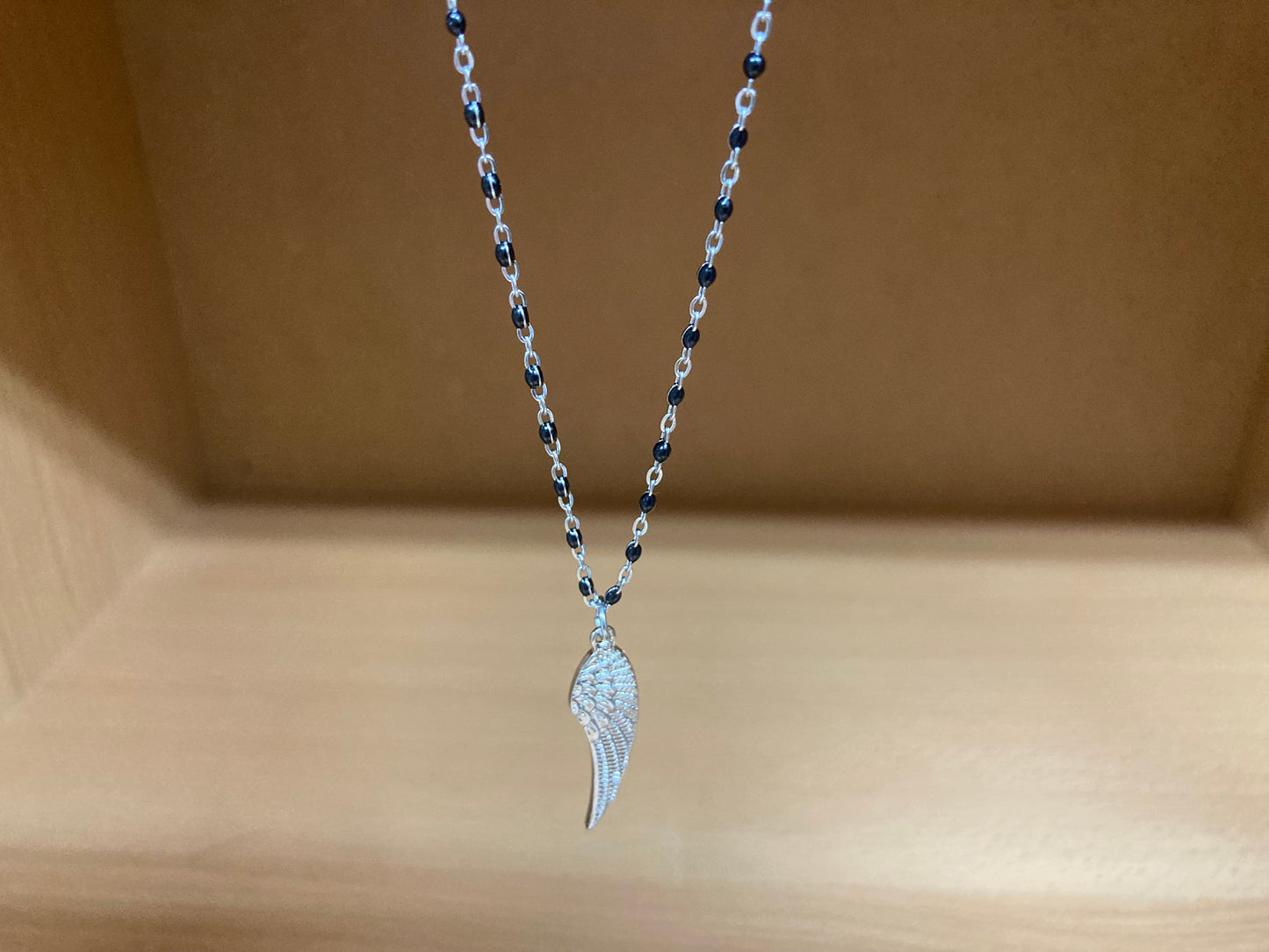 Angel Wing Pendant Dense Beaded Chain Necklace