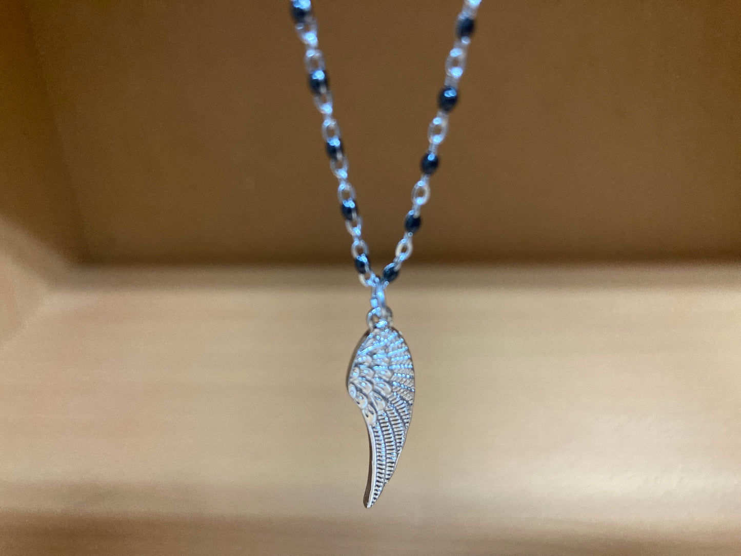 Angel Wing Pendant Dense Beaded Chain Necklace