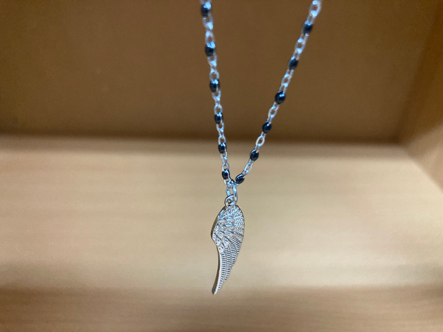 Angel Wing Pendant Dense Beaded Chain Necklace