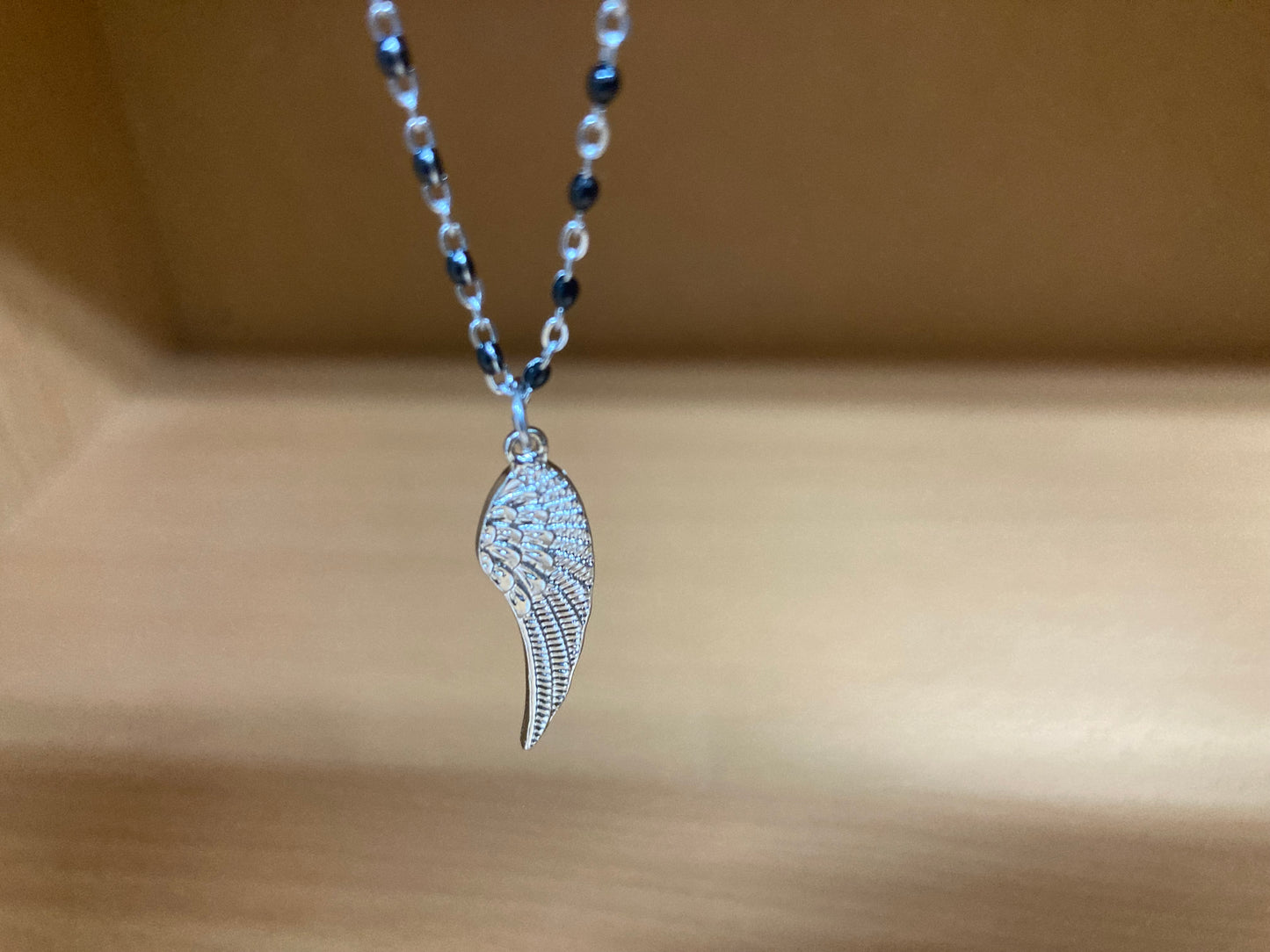 Angel Wing Pendant Dense Beaded Chain Necklace