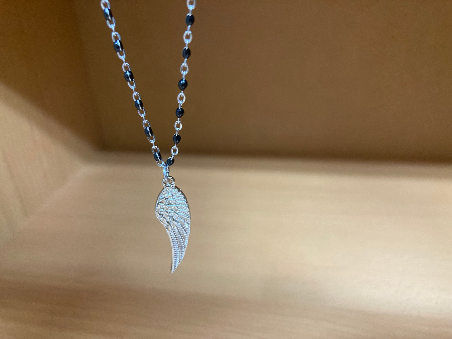 Angel Wing Pendant Dense Beaded Chain Necklace