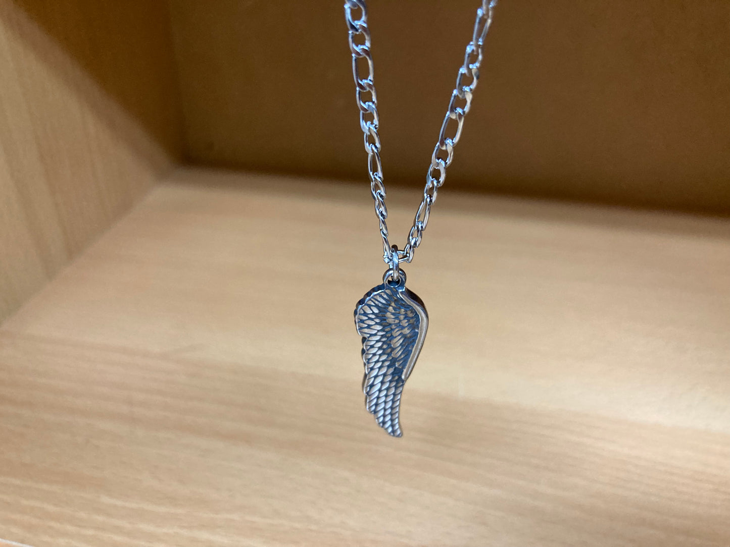 Tiny Treasures Seoul - Angel Wing Pendant Figaro Chain Necklace (Surgical Steel)