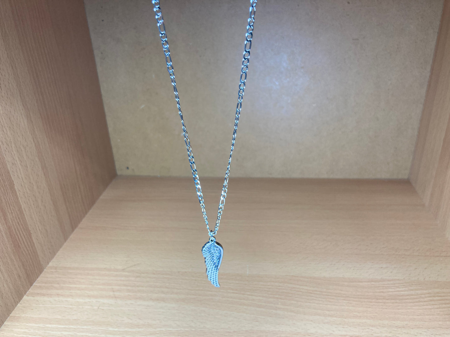 Tiny Treasures Seoul - Angel Wing Pendant Figaro Chain Necklace (Surgical Steel) View 3
