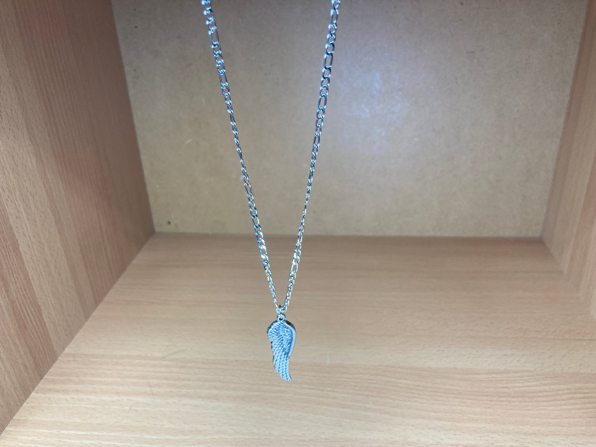 Tiny Treasures Seoul - Angel Wing Pendant Figaro Chain Necklace (Surgical Steel) View 3