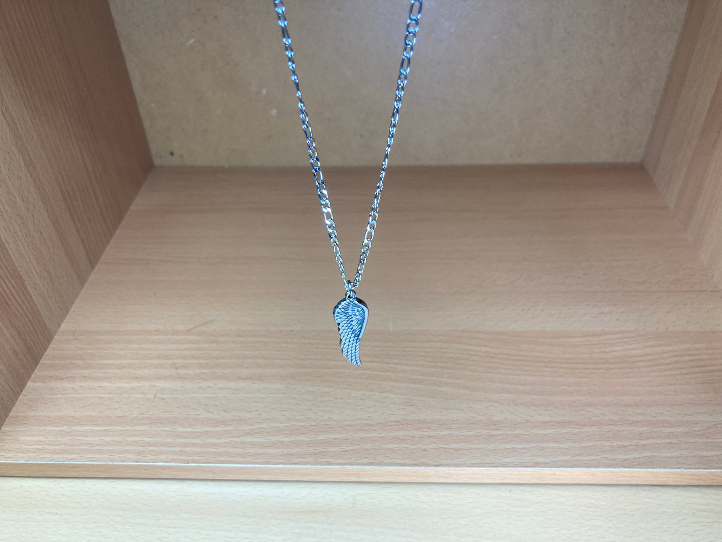 Tiny Treasures Seoul - Angel Wing Pendant Figaro Chain Necklace (Surgical Steel) View 4