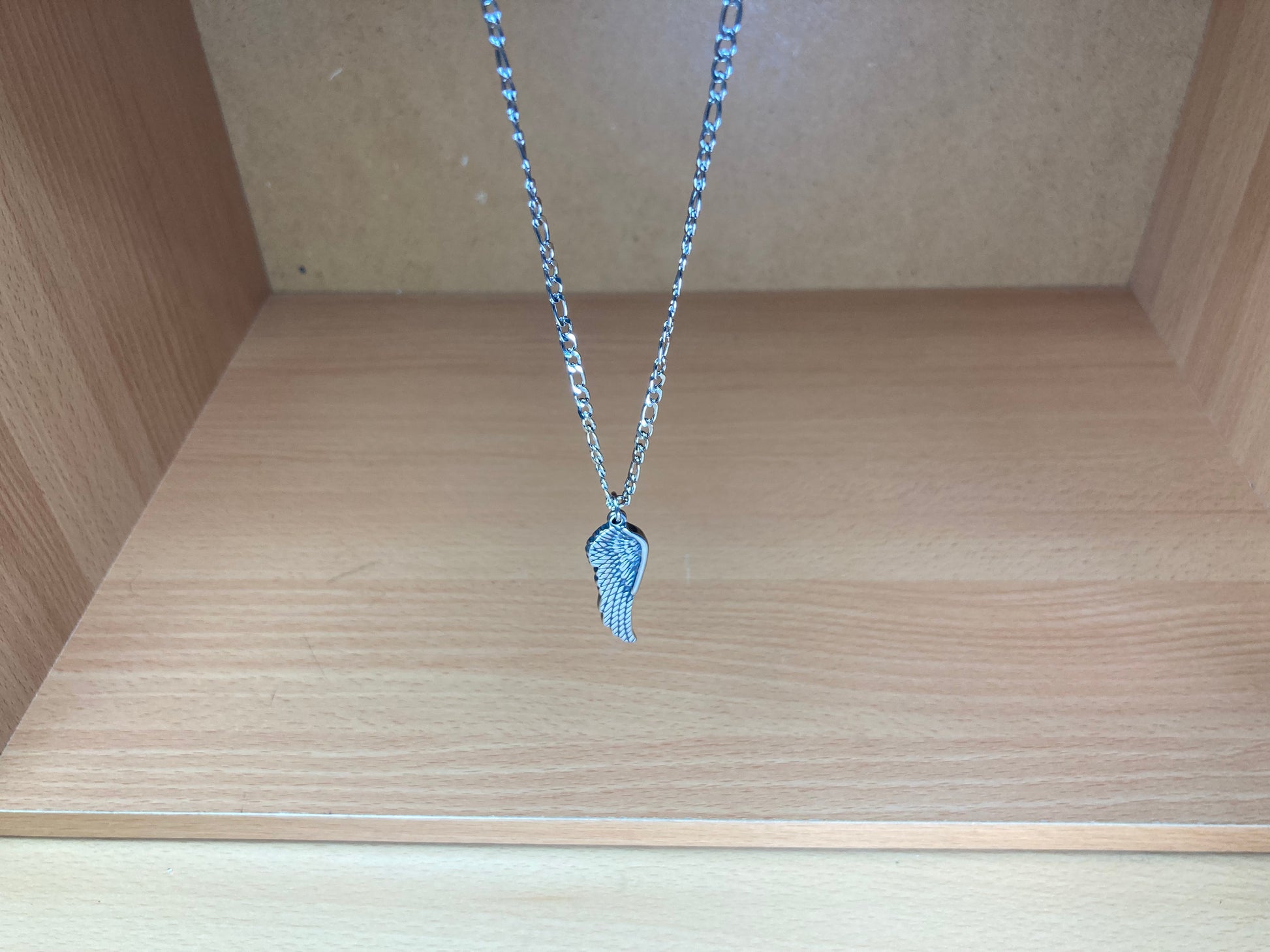 Tiny Treasures Seoul - Angel Wing Pendant Figaro Chain Necklace (Surgical Steel) View 4