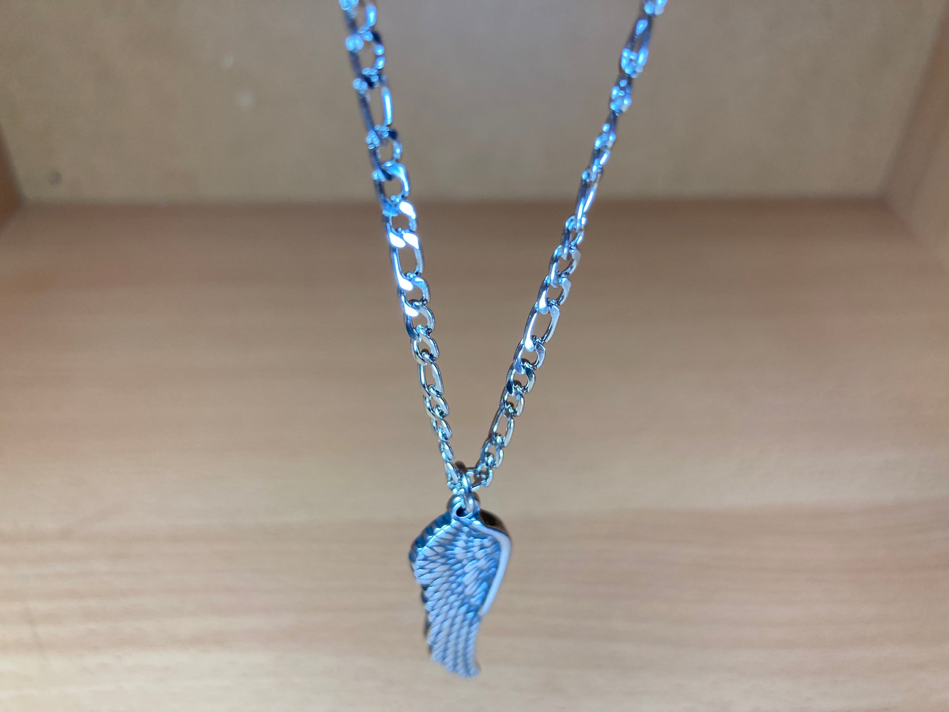 Tiny Treasures Seoul - Angel Wing Pendant Figaro Chain Necklace (Surgical Steel) Close up View 2