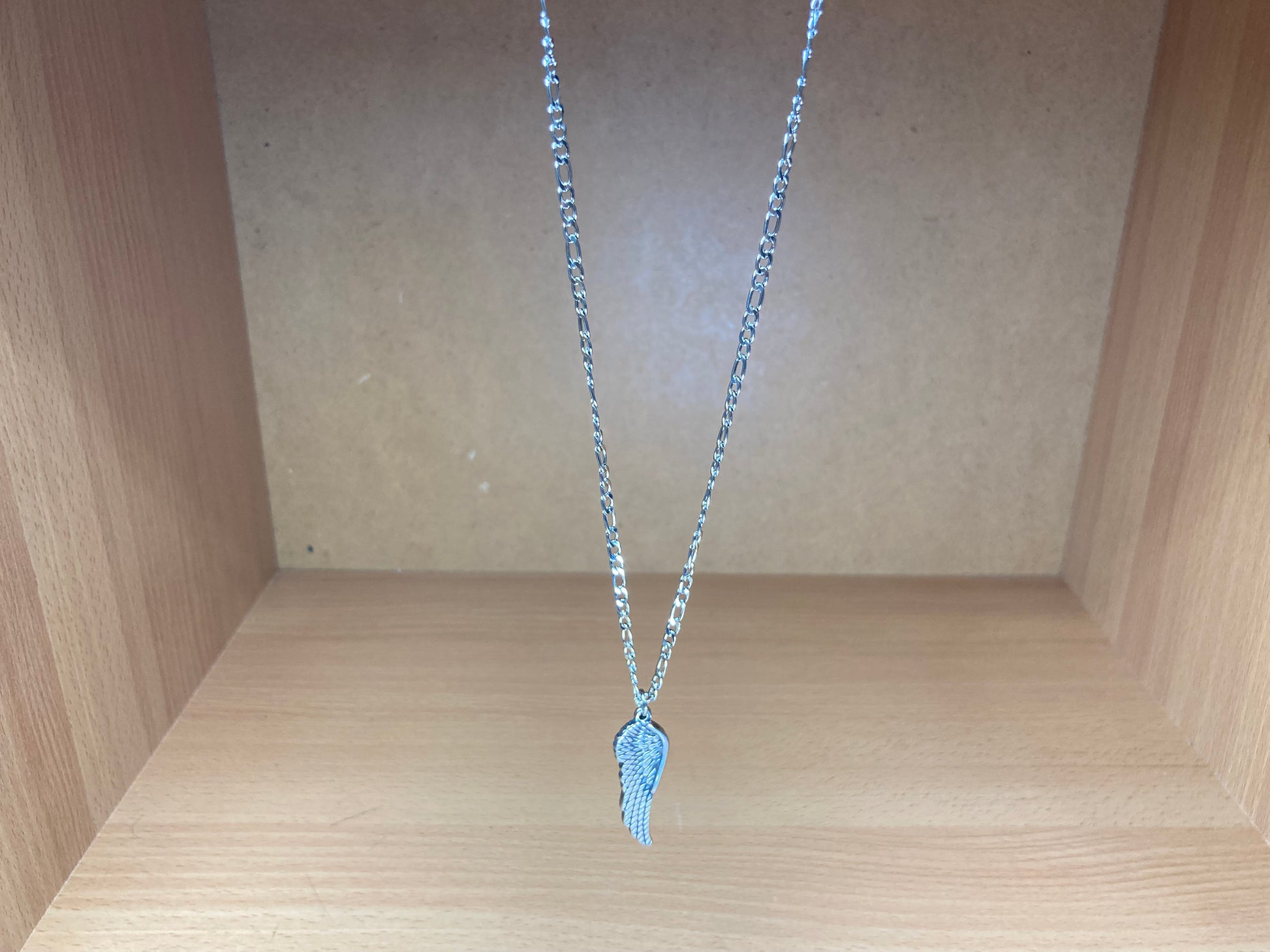 Tiny Treasures Seoul - Angel Wing Pendant Figaro Chain Necklace (Surgical Steel) View 5