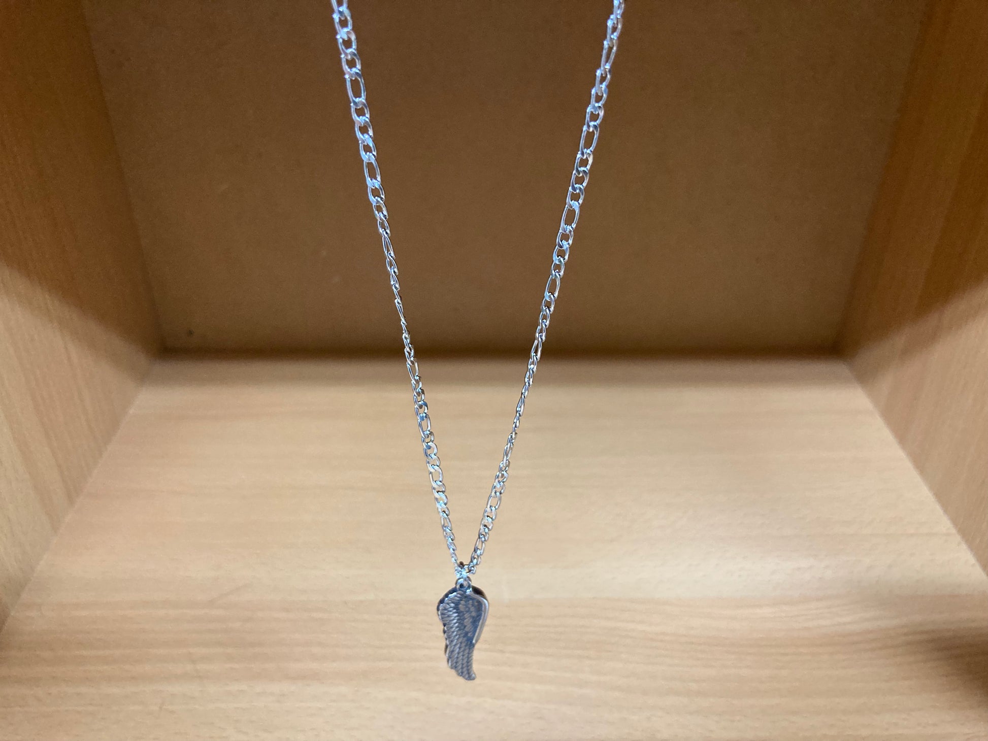 Tiny Treasures Seoul - Angel Wing Pendant Figaro Chain Necklace (Surgical Steel) View 2
