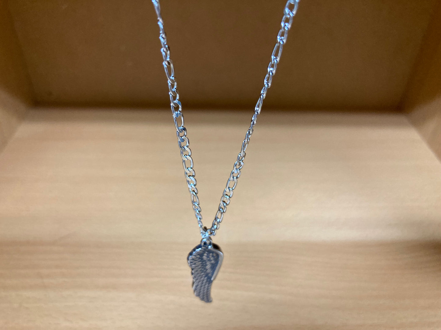 Tiny Treasures Seoul - Angel Wing Pendant Figaro Chain Necklace (Surgical Steel) Front View