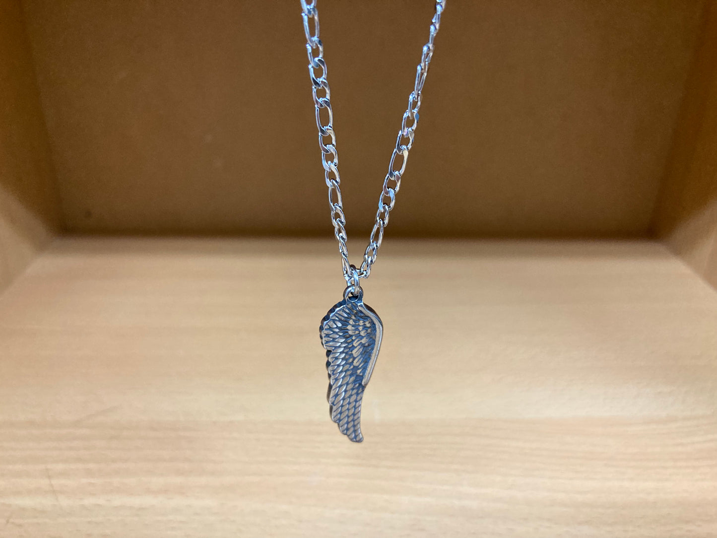 Tiny Treasures Seoul - Angel Wing Pendant Figaro Chain Necklace (Surgical Steel) Front View 2
