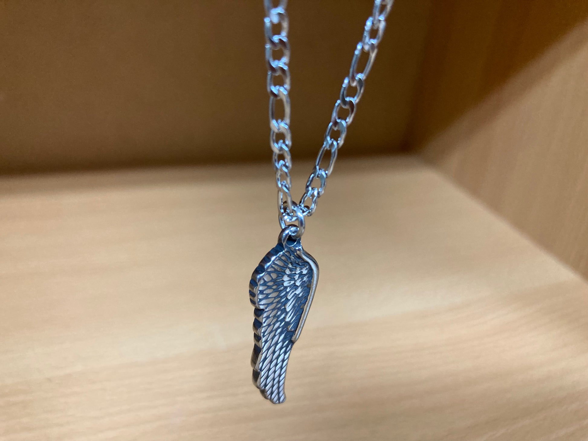 Tiny Treasures Seoul - Angel Wing Pendant Figaro Chain Necklace (Surgical Steel) Side View