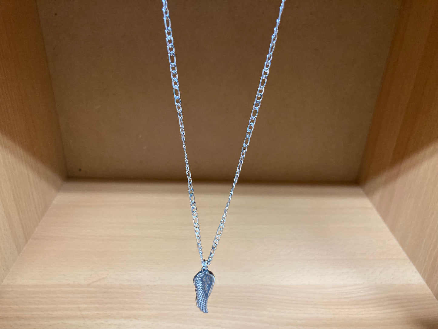 Tiny Treasures Seoul - Angel Wing Pendant Figaro Chain Necklace (Surgical Steel) Front View 5