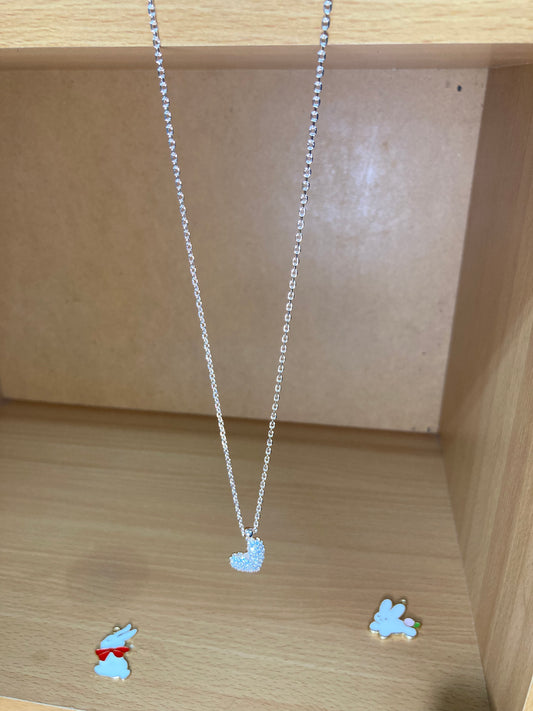 Asymmetric Heart Pavé Necklace (Rose Gold)
