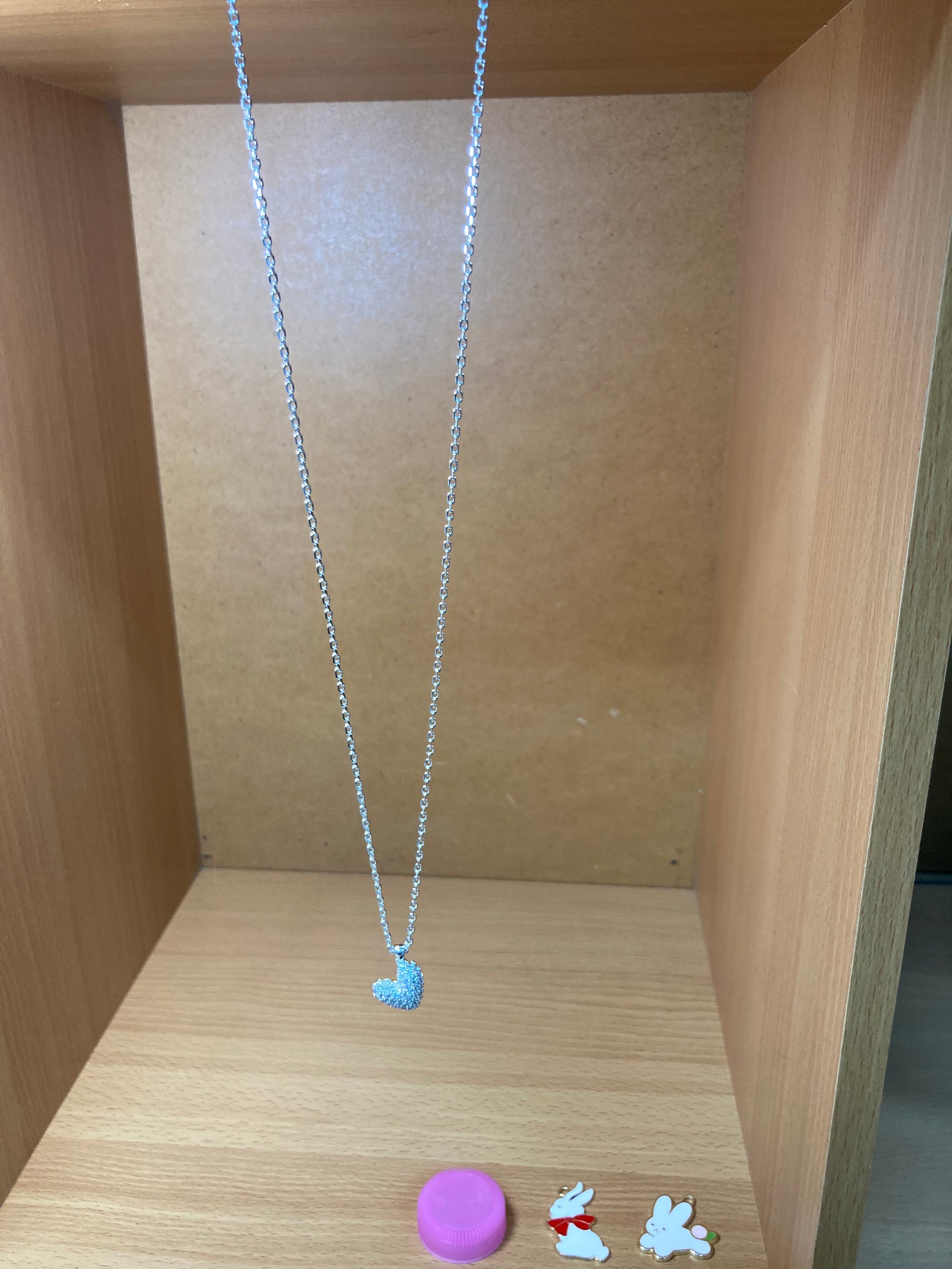 Tiny Treasures Seoul - Asymmetric Heart Pavé Necklace (Silver) Top View