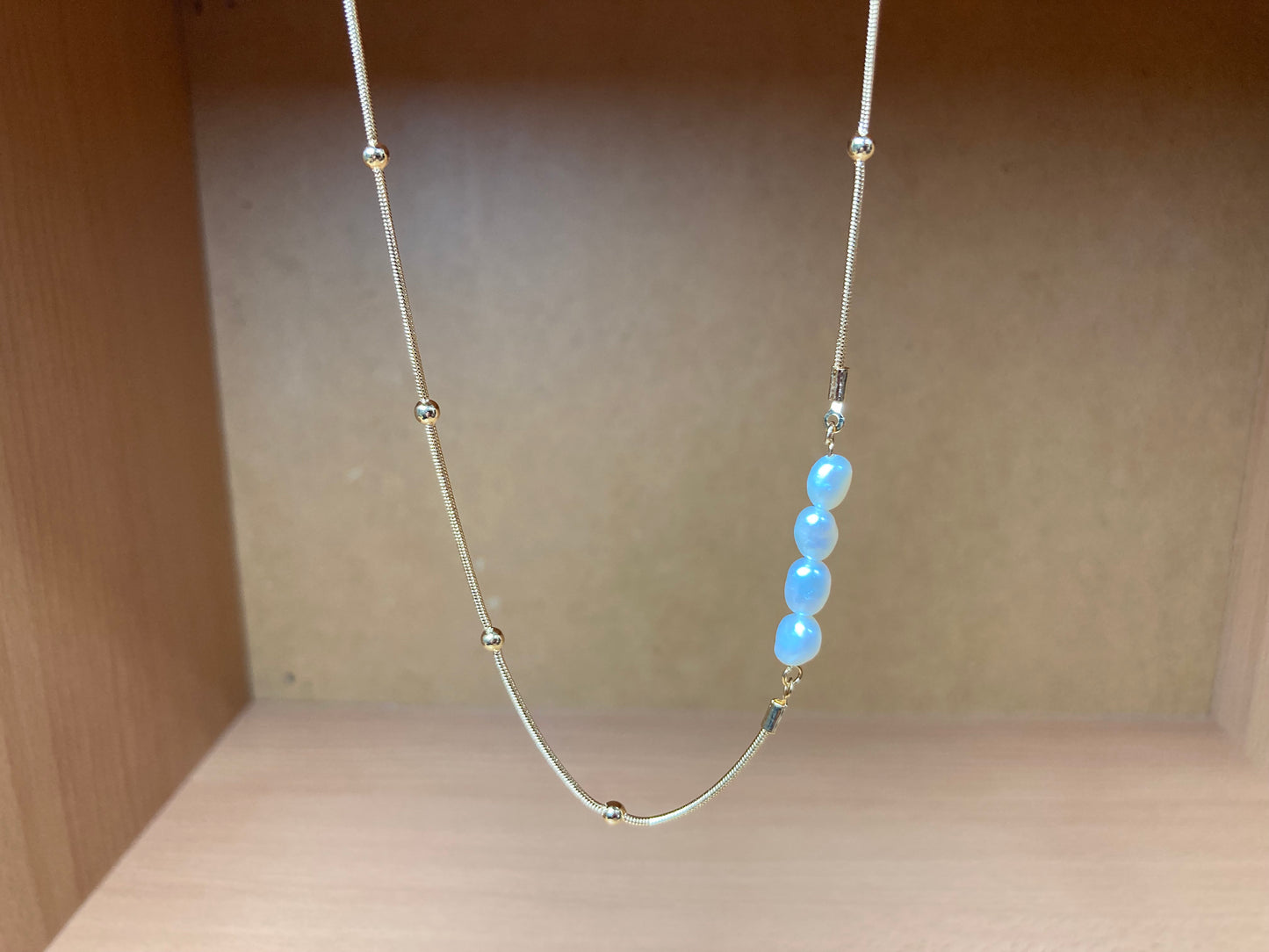 Tiny Treasures Seoul - Asymmetric Faux Pearl Gold Chain Necklace Front View 7