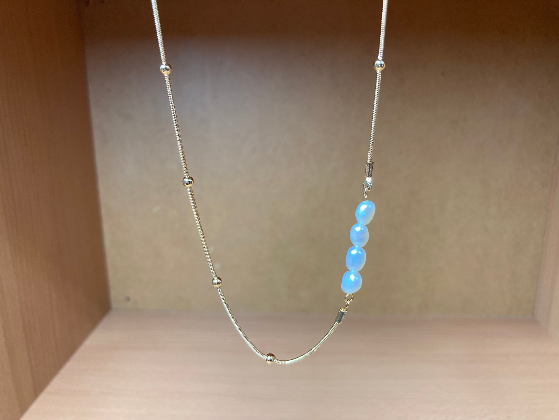 Tiny Treasures Seoul - Asymmetric Faux Pearl Gold Chain Necklace Front View 7