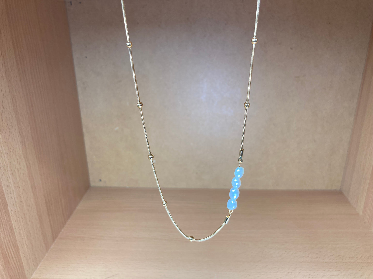 Tiny Treasures Seoul - Asymmetric Faux Pearl Gold Chain Necklace Front View 4