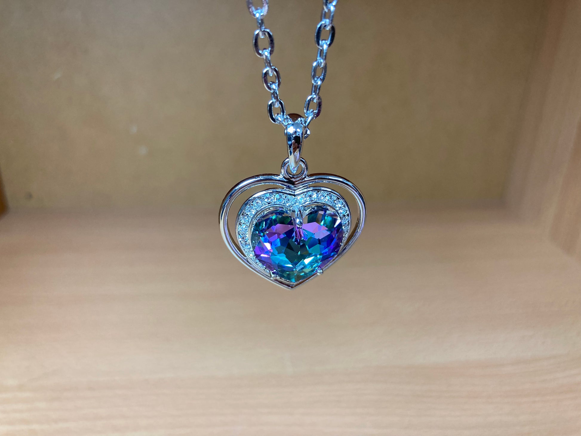 Tiny Treasures Seoul - Aurora Crystal Heart Pendant Necklace Close up View