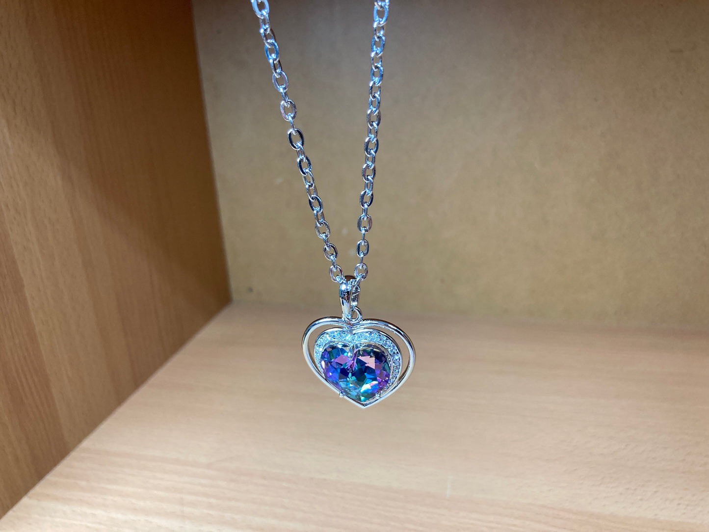 Tiny Treasures Seoul - Aurora Crystal Heart Pendant Necklace Side View