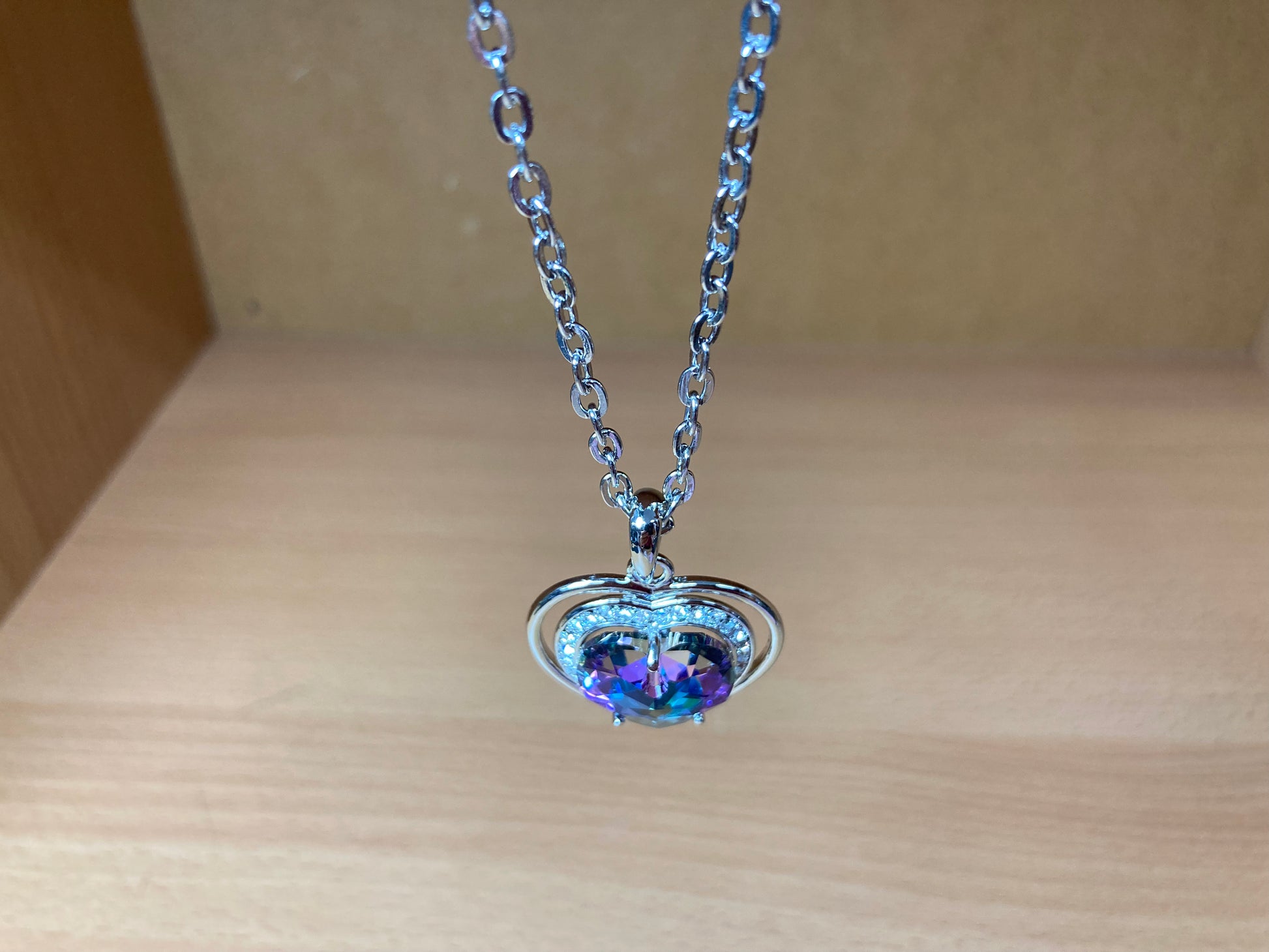Tiny Treasures Seoul - Aurora Crystal Heart Pendant Necklace Down View