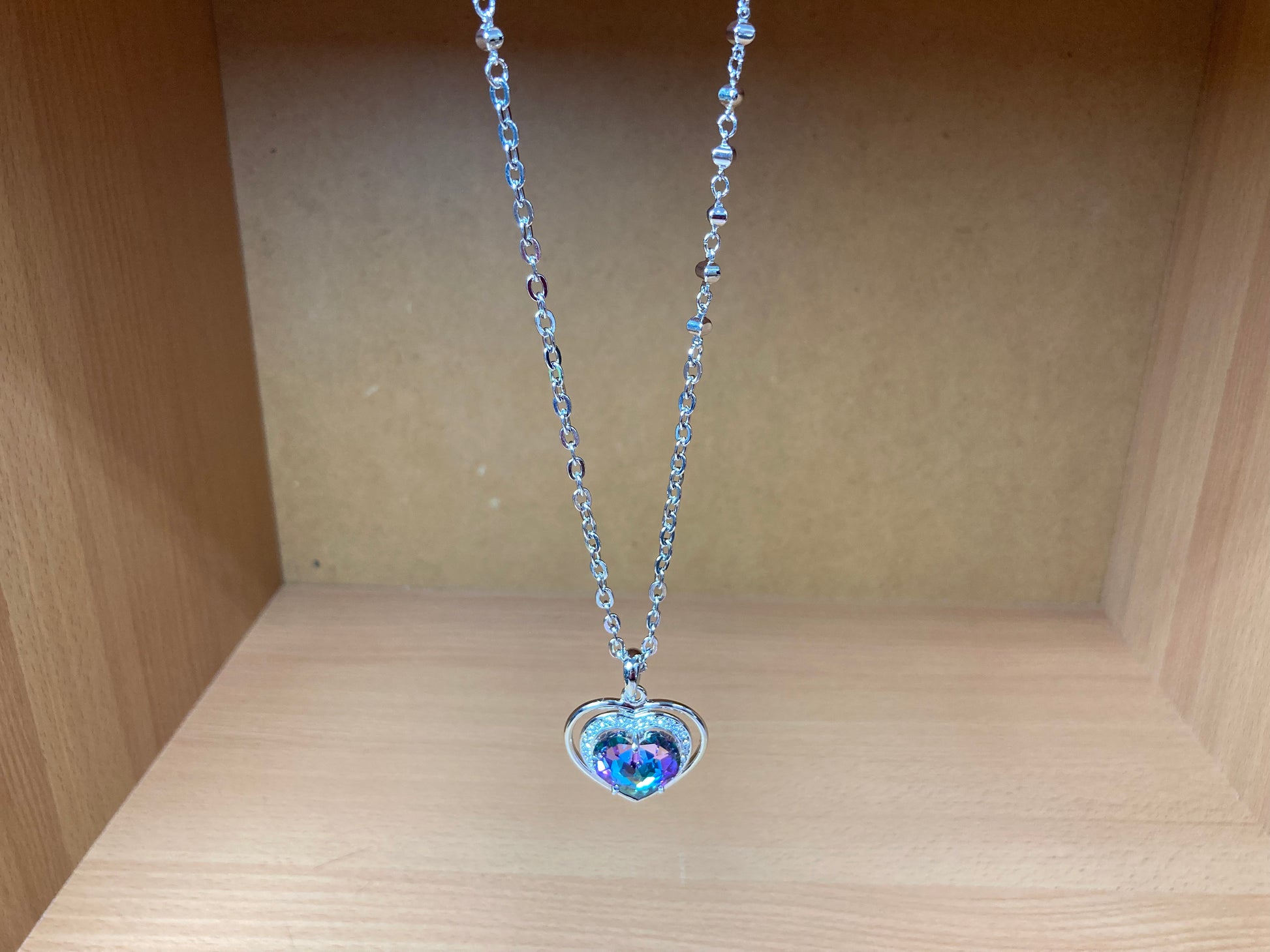 Tiny Treasures Seoul - Aurora Crystal Heart Pendant Necklace Top View